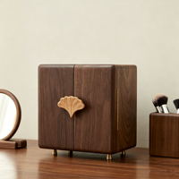 Tancy EJS-011XC Armoire à bijoux simple à double porte, coins arrondis, en noyer, personnalisable, avec fermeture magnétique, miroir, boîte à bijoux avec serrure