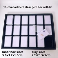 Boîte de rangement pour bijoux à 18 compartiments avec couvercle, plateau transparent pour gemmes, présentoir pour pierres brutes, boîte de pose de bagues, rectangulaire, simplicité