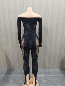 Viviblook Z1224JP Sexy Rhinestone Nightclub Jumpsuit See Through Strapless Long Sleeved <b>Stockings</b> Sexy Tight Fitting Bodysuit - Product Image 4