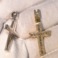 Pendentif Croix en Argent Sterling 925 de Haute Qualité, Bijoux Hip Hop, Moissanite Taille Baguette Couleur GRA D, pour Hommes, Cadeau de Fête, Usage Quotidien