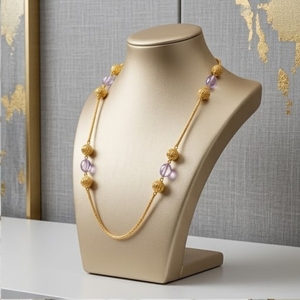Collier Mala antique en argent 925 avec perles lavande, longue chaîne traditionnelle, bijoux ethniques de mariage pour femmes, pour le quotidien, les fêtes et les occasions hindoues - Product Image 4