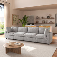 Conjunto de Sofá Modular Seccional ATUNUS en Forma de U de 4 a 7 Plazas en Tela Mixta de Chenilla y Lino Estilo Nórdico Suave Color Gris Nube para Sala de Estar