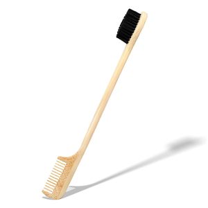 Brosse professionnelle double face pour le contrôle des bords, en poils de sanglier et bambou, marque privée, brosse à sourcils tendance pour usage domestique - Product Image 1