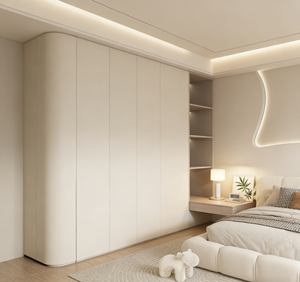 Armoire coulissante intégrée minimaliste crème - Design à bords arrondis, armoire de rangement élégante pour chambre à coucher pour maison de luxe - Product Image 1