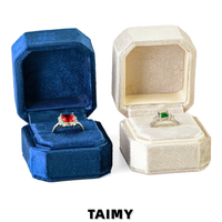 Boîte à bagues de mariage octogonale personnalisée avec logo, boîte à bijoux de fiançailles de luxe en velours, emballage cadeau pour demande en mariage, vente en gros