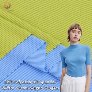 Offre Spéciale 2*2 petite <span class=keywords><strong>rayure</strong></span> tissu côtelé 250g Polyester ammoniac femmes Stretch bas t-shirt fil Pit bande tissu - Product Image 1