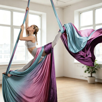 Hamac de yoga aérien en tissu de soie doux, anti-déchirure, robuste, avec kit de fixation au plafond et sangles d'extension pour entraînement à domicile