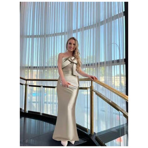 PM004 Robes de soirée en satin à une épaule style sirène avec nœud et fente au dos pour demoiselles <span class=keywords><strong>d</strong></span>'<span class=keywords><strong>honneur</strong></span> et mère de la mariée - Product Image 6