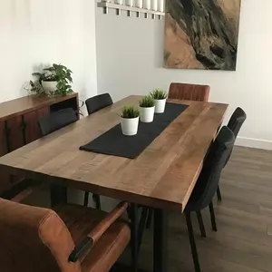 最受欢迎的商用家具木质顶部，带金属腿厨房用餐木质餐桌