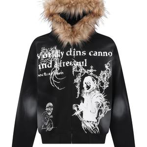 Sweat à capuche surdimensionné décontracté pour homme, personnalisé OEM, de haute qualité, 100% coton, avec fermeture éclair, style streetwear hip-hop, imprimé araignée 3D, écologique - Product Image 4