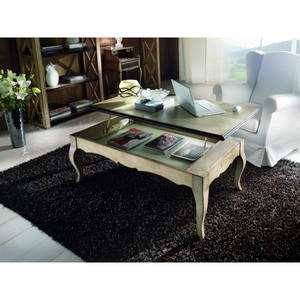 Tavolo rettangolare da pavimento in vetro con piano in vetro stile fattoria tavolino da soggiorno interno - Product Image 1