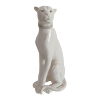 Décoration d'intérieur en gros, sculpture d'animal en résine, figurine de léopard en argent électro-plaqué, statue de panthère en polyrésine avec strass