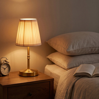 Lámpara de Escritorio LED Dorada Vintage con Pantalla de Tela Plegada, Lámpara de Mesa Recargable para Dormitorio, Mesita de Noche, Sala de Estudio, Decoración del Hogar