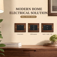 Interrupteur mural vintage rétro en bois massif de style américain DepoGuye avec ports USB-A et USB-C 110-240V 2/3/6 prises
