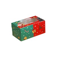 Boîte à friandises vide en carton rouge et vert pour Noël avec fenêtre, pour cupcakes, vente en gros, directement de l'usine, approvisionnement en vrac