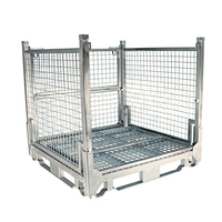 Conteneurs de stockage pour chariots élévateurs en acier haute capacité, personnalisés, semi-ouverts avec porte frontale, base en plaque, galvanisés, pliables, pour le stockage en vrac