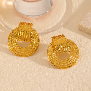 Boucles d'oreilles clous géométriques martelées en forme de compas, en acier inoxydable plaqué or 18 carats, pour femme, bijoux de mode pour soirée - Product Image 1