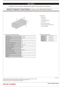 Condensateur électronique Taiyo Yuden MSAST168SB7105KTNA01 TMK107B7105KA-T SMT 0603 X7R à haute capacité diélectrique 1UF 25V 10% 4K/Rouleau - Product Image 2