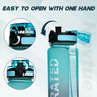 Bouteille d'eau de sport portable sans BPA, de qualité alimentaire, couleur personnalisée, 32 oz/1 L, anti-fuite, avec cordon