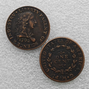 Pièces de monnaie commémoratives de style antique des États-Unis, 1 cent de 1792 « Birch Cent », cadeaux, décoration de la maison - Product Image 1