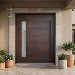 Porte d'entrée pivotante extérieure haut de gamme, robuste et luxueuse, avec verre trempé transparent et bois massif teinté chêne blanc surdimensionné - Product Image 2
