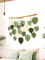 Cadeaux d'entreprise : Grande tapisserie murale en macramé motif feuille de Monstera Boho, art végétal naturel pour la décoration du salon, de la chambre et du studio