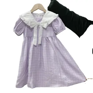简约婴儿连衣裙设计短袖纯粉色和蓝色儿童休闲服装短袖连衣裙