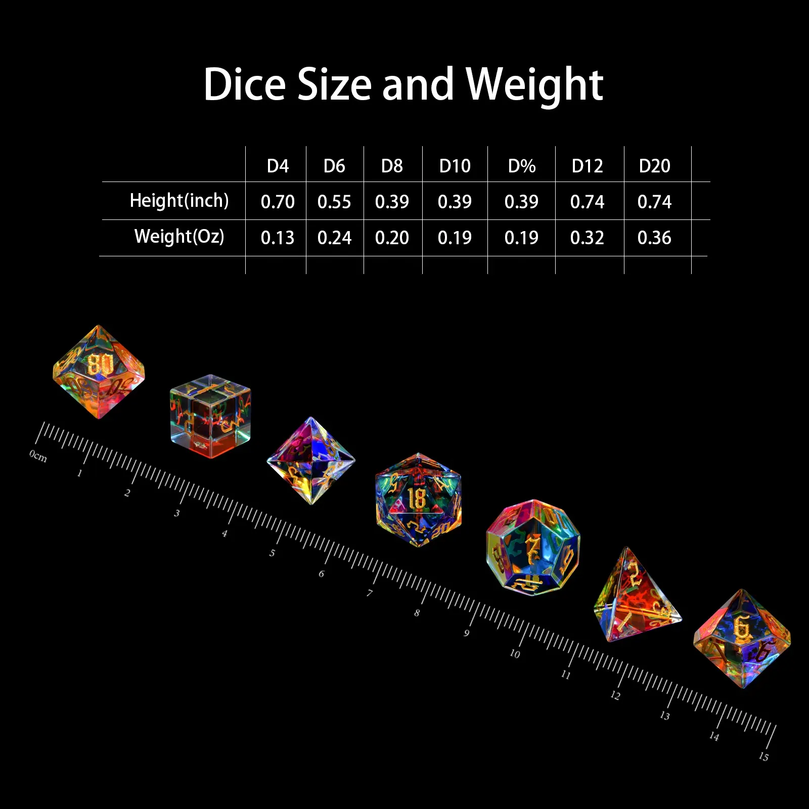 Custom Logo RPG Natural Polyhedral Gemstone Dice Set Rainbow Prism Glass DND Gem Dice For Board Games