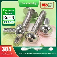 Vis à tête champignon en acier inoxydable 304, métrique, à six pans creux, avec rondelle, vis de machine, grade 6.8, finition naturelle M3/M4/M5/M6