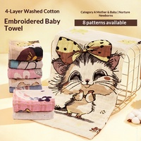 Serviette pour bébé en coton lavé écologique à 4 couches, carrée, personnalisée, jacquard, motif animal, douce, moelleuse, pour le visage et les mains, séchage rapide