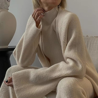 Ensemble de tricots en cachemire et laine mélangée pour femme, col roulé, coupe décontractée, automne-hiver, pour un style décontracté quotidien et la superposition tendance