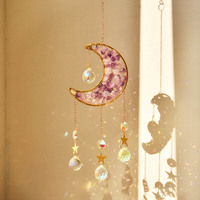 Attrape-soleil artisanal en améthyste et cristal de lune, prisme arc-en-ciel, ornement suspendu pour fenêtre, décoration murale pour la maison, cadeau sorcier