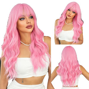 Perruque pas chère pour <span class=keywords><strong>femme</strong></span>, <span class=keywords><strong>cheveux</strong></span> longs bouclés roses style Qi Bangs, grandes ondulations, styles brésiliens et vietnamiens, directement de l'usine - Product Image 4