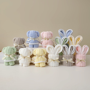 Cute Bear And Bunny Towels 25x50 Cm Coral Fleece Roll Shape For Gifts - Product Image 1