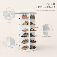 Rak Sepatu Modern Putih Berputar Dapat Dilepas, Kabinet Display Lantai Berdiri Multilayer untuk Pusat Perbelanjaan & Showroom