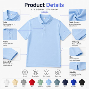 Polo de Rendimiento Unisex con Logotipo Personalizado, 13% Spandex, Elástico en 4 Direcciones, Secado Rápido, Uniforme de Golf para Equipos, Venta al Por Mayor, Tallas S-4XL, Azul Claro y Rojo - Product Image 4