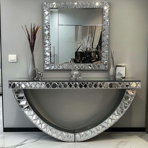 Commercio all'ingrosso Console nordica da tavolo <span class=keywords><strong>con</strong></span> <span class=keywords><strong>specchio</strong></span> da soggiorno mobili moderni cristallo frantumato diamante di lusso <span class=keywords><strong>consolle</strong></span> Set da tavolo - Product Image 3