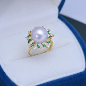 Bague pour femme Wenchi Edison, perle d'eau douce 11-12mm avec argent S925, violet et blanc, réglable, forte luminosité, faibles défauts, Chine - Product Image 1