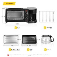 Machine à petit-déjeuner multifonction 3-en-1 : mini-four grille-pain, poêle et cafetière filtre pour le petit-déjeuner familial