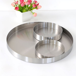 Stainless Steel Round Tray <b>Set</b> Metallic <b>Silver</b> Storage Plate For Coffee <b>Tea</b> Serving Decorative Trays - Product Image 1