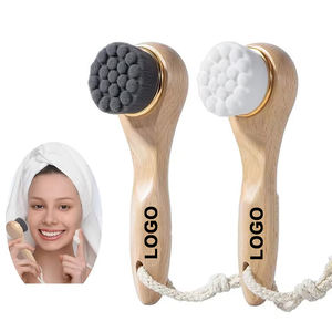 Brosse nettoyante <span class=keywords><strong>pour</strong></span> <span class=keywords><strong>le</strong></span> visage à poils doux avec logo personnalisé, manche en bois - Nettoyage en profondeur des pores, exfoliation, soin du visage sec, brosse nettoyante - Product Image 1