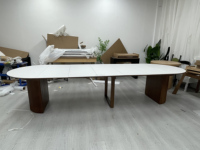 Nouveaux modèles 2026 : Ensemble table et chaises rondes extensibles en marbre/bois, mobilier moderne pour la maison