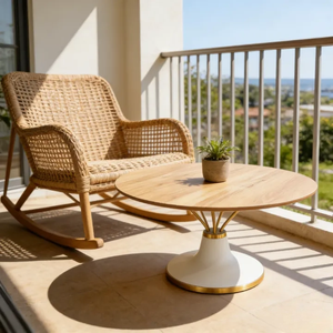 Muebles personalizados de estilo medieval moderno, mesa de centro para terraza con base en forma de cúpula de madera natural pintada de blanco, fácil de limpiar - Product Image 3