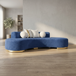 Sofá Esquinero Moderno de Terciopelo Curvo de Tres Plazas, Tapizado en Azul Rey, Muebles Cómodos para Sala de Estar - Product Image 3