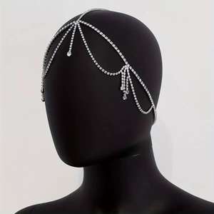 เครื่องประดับศีรษะ<span class=keywords><strong>เจ้าสาว</strong></span>แบบเรียบง่าย ประดับคริสตัลหลายเม็ด พร้อมจี้ห้อยประดับพู่ห้อย ดีไซน์แสกกลางสำหรับผู้หญิง - Product Image 3