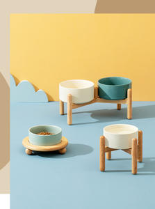 स्टाइलिश न्यूमलिस्ट डबल सिरेमिक बाउल सेट लकड़ी के स्टैंड एकीकृत डिजाइन कुत्तों के लिए लकड़ी के स्टैंड एकीकृत डिजाइन - Product Image 4