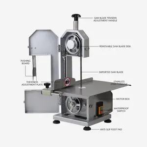 850 W Elektrische Botzaag Snijmachine Food Processor Commerciële Desktop Vleessnijder Machine Bot Snijder Klein Bot Met 2 Zagen