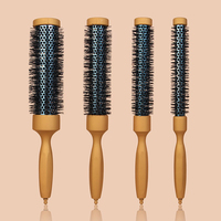 Brosse ronde unique avec manche en bois de hêtre long et céramique, technologie ionique, poils en nylon, séchage rapide des cheveux, coiffage des femmes