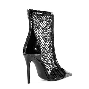 Bottes courtes d'été pour femme, grande taille 46, à talons fins, en cuir verni, avec boucle de ceinture, style sexy, montantes à la cheville, en maille, pour robe d'été - Product Image 4