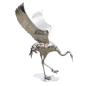 Stainless Steel Crane Sculpture Mirror Finish Contemporary Outdoor Floor Mount Garden Hotel Decor - Product Image 3